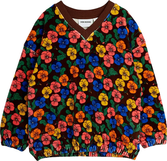 Mini Rodini Violas Aop Velour Sweatshirt Brown 128/134