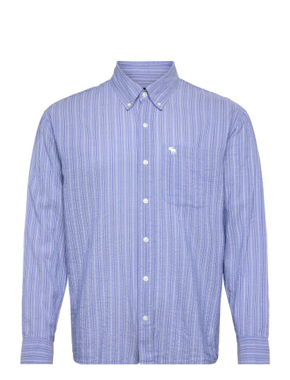 Abercrombie & Fitch Ls Icon Curved Hem Seersucker Poplin - Blue - S Abercrombie & Fitch Ls Icon Curved Hem Seersucker Poplin - Blue - S