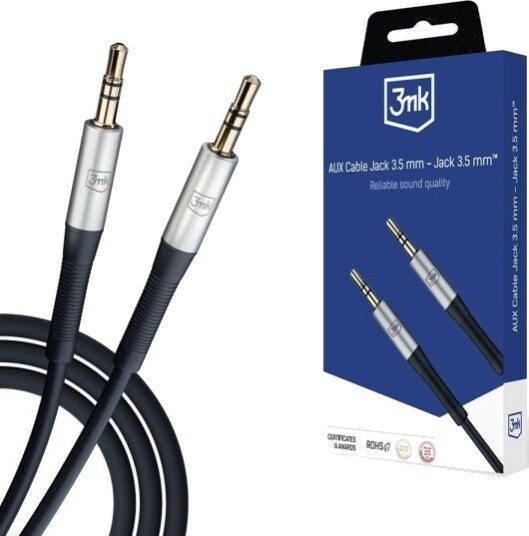 3Mk 1 m 3.5 mm Hankjønn Aux Kabel Sort/Sølv