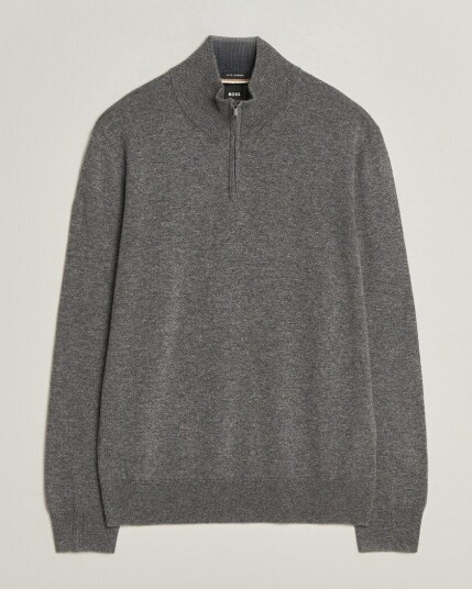 Boss BLACK Hemarlo Wool/Cashmere Half Zip Medium Grey Boss BLACK Hemarlo Wool/Cashmere Half Zip Medium Grey