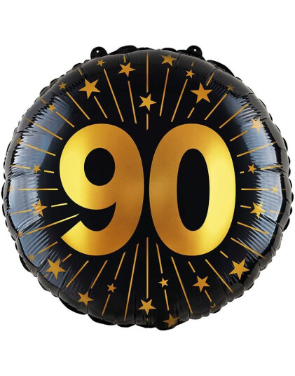 90-års Feiring - Svart og Gull Folieballong 46 cm