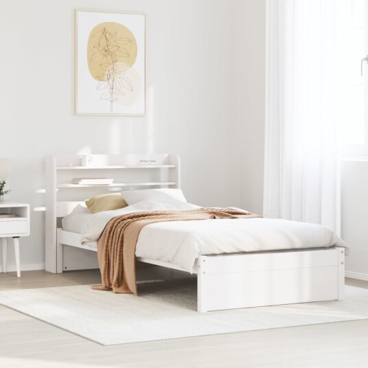 Sengeramme med hodegavl hvit 100x200 cm heltre furu 3306733