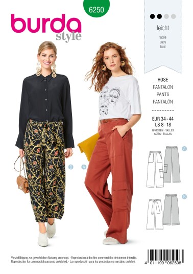 Burda 6250 - Bukse EUR: 34-44, US: 8-18