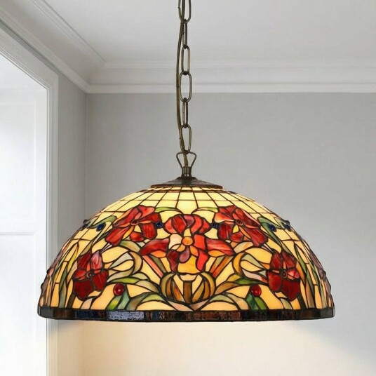 Artistar Tiffany pendellampe ELINE dimbar Flerfarget Stue / spisestue Glass Tiffany