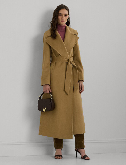 Lauren Ralph Lauren Belted Wool Blend Wrap Coat Beige 40