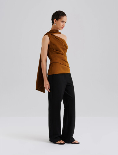 Malina Nelly Draped One Shoulder Top - Brown - 44 Malina Nelly Draped One Shoulder Top - Brown - 44