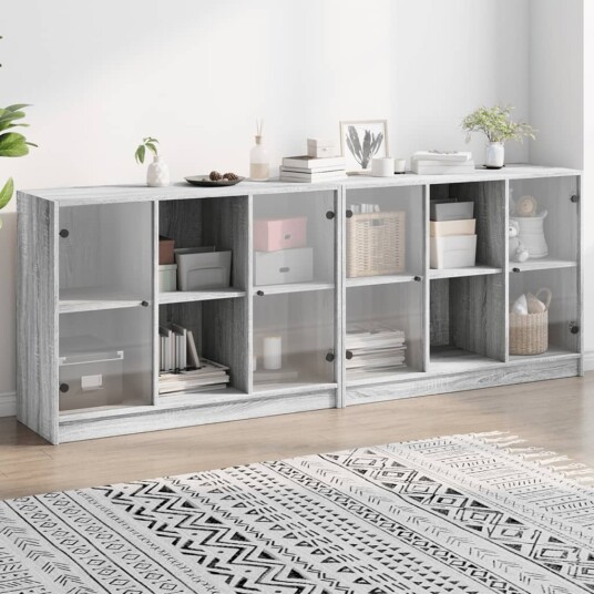  Bokhylle med dører grå sonoma 204x37x75 cm konstruert tre 8721012216266