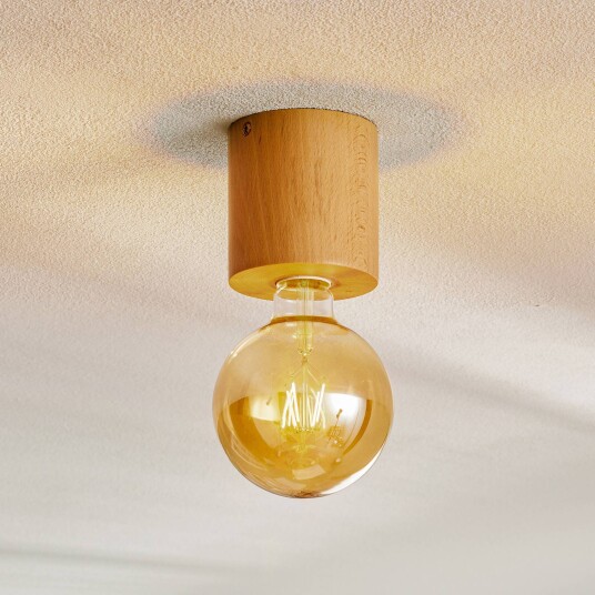 Lamkur Taklampe Block tre rund naturlig