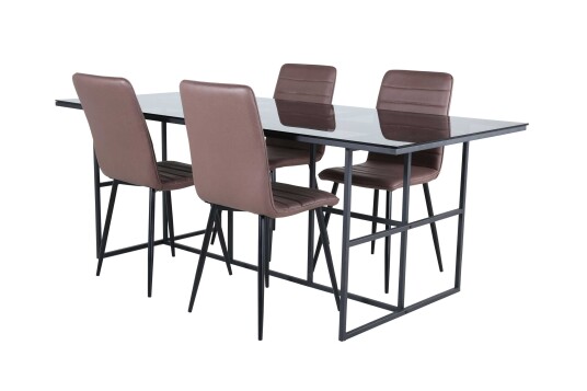 Venture Design Leif & Windu spisegruppe Brun/svart 4 stoler & bord 200 x 90 cm