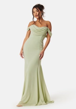 Goddiva Chiffon Off Shoulder Maxi Dress Light green M (UK12) Goddiva Chiffon Off Shoulder Maxi Dress Light green M (UK12)