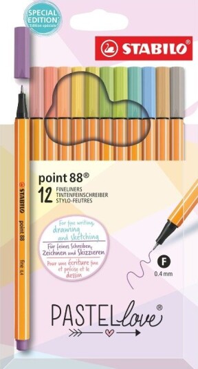 Stabilo Point 88 Pastellove Fineliner 12 Penner Med Tynn Spiss
