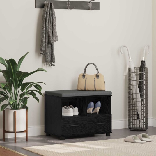 vidaXL Gangbenk Svart Eik 60 x 38 x 46 cm Konstruert treverk og stoff vidaXL Gangbenk Svart Eik 60 x 38 x 46 cm Konstruert treverk og stoff