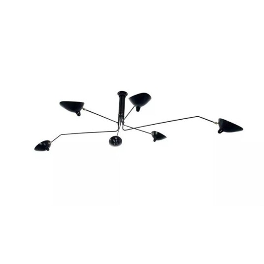Serge Mouille Taklampe med 6 Roterende Armer  Sort/ Hvit