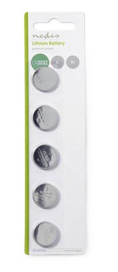Nedis CR2032 Lithium Knappecellebatterier 3V - 5 pk Sølv