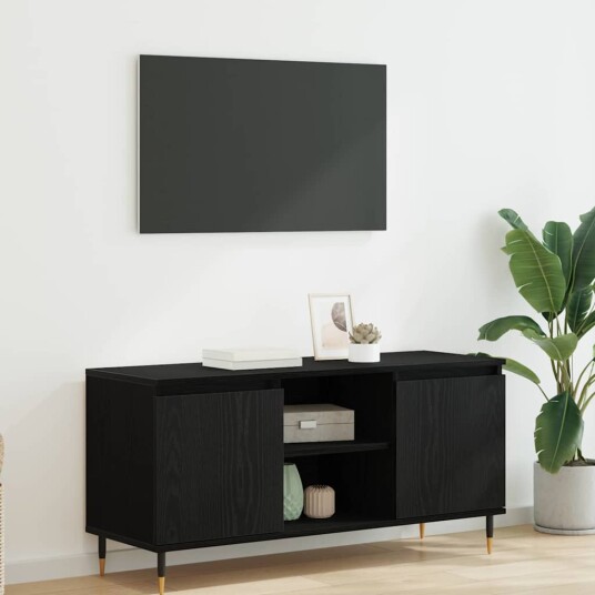 TV skap Svart Eik 104 x 35 x 50 cm Konstruert tre TV skap Svart Eik 104 x 35 x 50 cm Konstruert tre