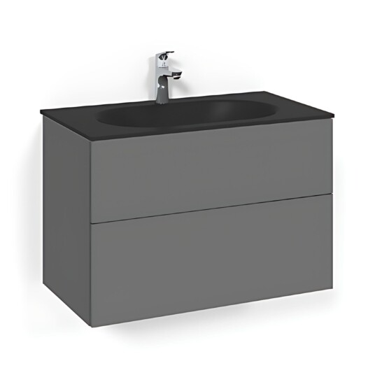 Macro Design Crown Plain/push-open Servantskap 2-skuff - med Glasservant Antrasitt / 80cm Glass Edge Svart