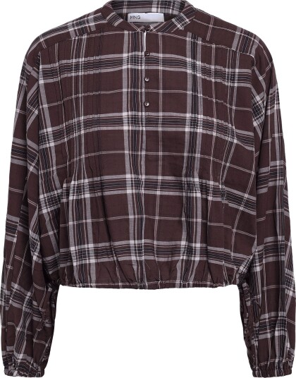Mango Checked Shirt With Puffed Sleeves - BROWN - S
