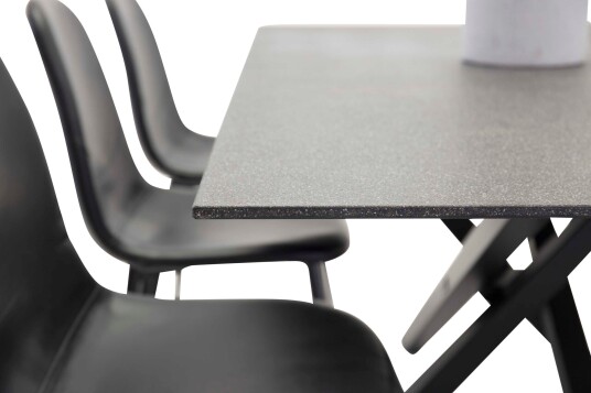 Venture Design Piazza & Polar spisegruppe Svart/mørkegrå 6 stoler & bord 180 x 90 cm