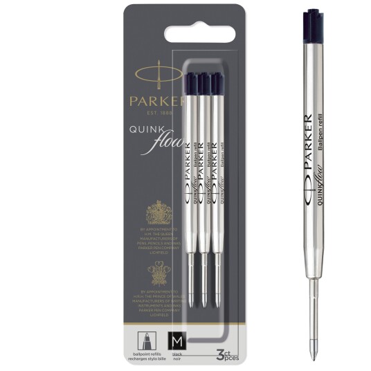 Parker Ballpoint Pen Refills  Medium Point  Svart QUINKflow Ink  3 Count