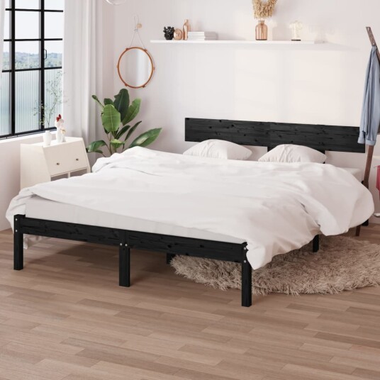 vidaXL Sengeramme svart heltre furu 135x190 cm UK Double