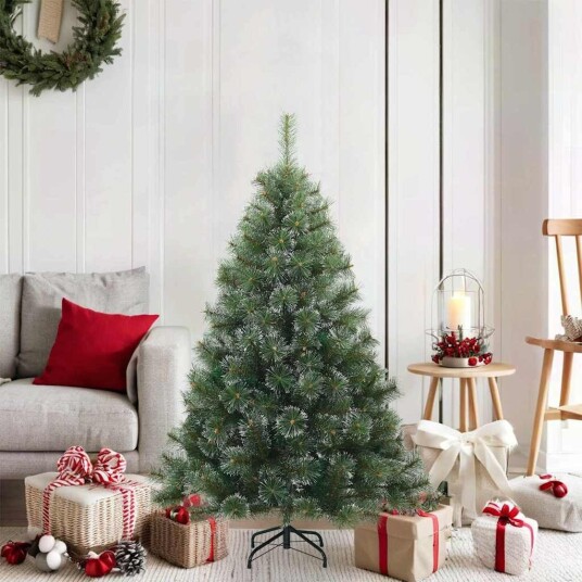 Moderne Kunstig Hengslet Juletre Snø Flocket Hvit 120 cm