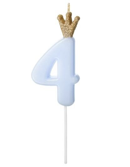 Tallet 4 Blått Kakelys med Gullkrone 9,5 cm