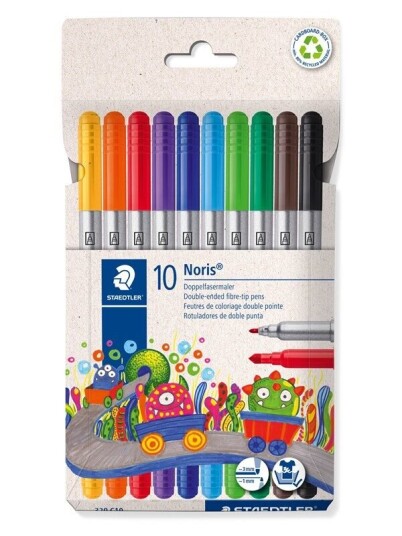 Staedtler Noris Club 320 - Twin-Tip-Markør - Assorterte Farger - Vannbasert Blekk - 3 Mm / 1 Mm - Bred / Fin (En Pakke 10)