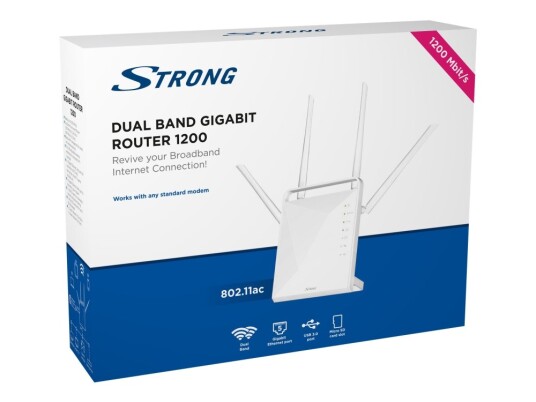 Strong Dual Band Gigabit Ruter 1200 4-Port 1Gbe Wi-Fi 5 Trådløs Strong Dual Band Gigabit Ruter 1200 4-Port 1Gbe Wi-Fi 5 Trådløs