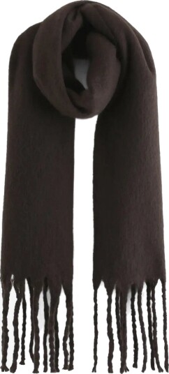 Lindex Scarf With Fringes   DARK BROWN   One Size