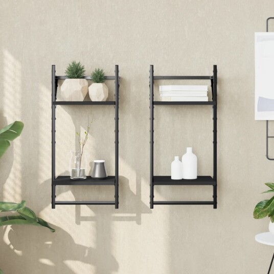  Vegghyller med 2 hyller stenger 2 stk svart 30x25x65 cm 8721012045873