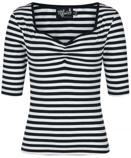 Hell Bunny Rockabilly Langermet skjorte Warlock Top XS til 4XL Damer svart-hvit