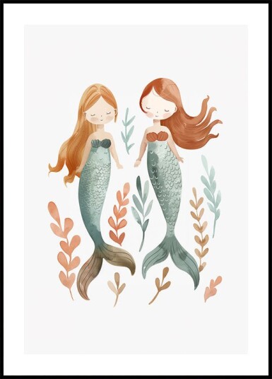 Twin Mermaids underwater girls Plakat Plakat / 21x30cm Twin Mermaids underwater girls Plakat Plakat / 21x30cm