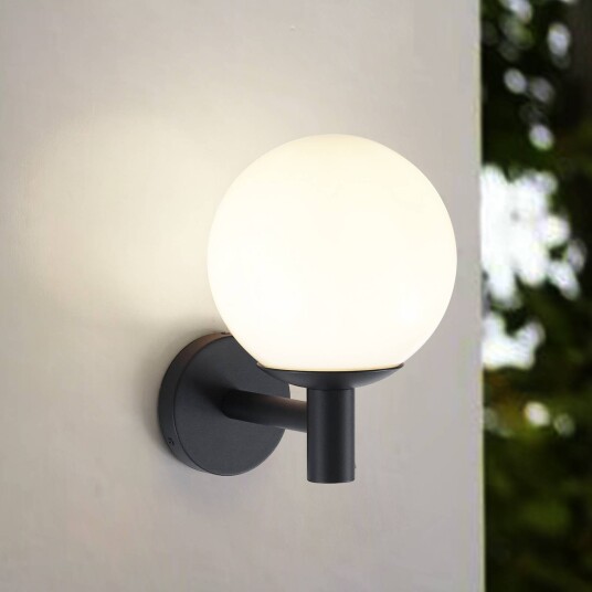 Lindby utendørs vegglampe Dangan hvit glass Ø 20 cm IP44
