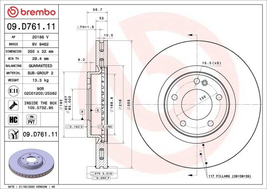 Bremseskive BREMBO 09.D761.11 Bremseskive BREMBO 09.D761.11