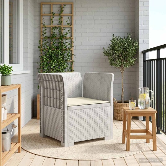 vidaXL 1 seters Stol med Pute Rattan Utseende PP Hvit