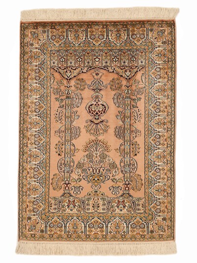 Håndknyttet. Opphav: India Kashmir ren silke 24 / 24 Quality Teppe 65x94