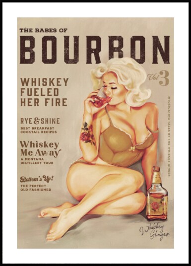Bourbon Wall Art. Sexy Vintage Pin Up Girl Drinking Whiskey Plakat / 40x50