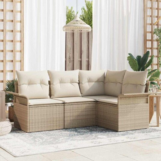 vidaXL Hagesofa Set 4 stk. Beige polyrotting
