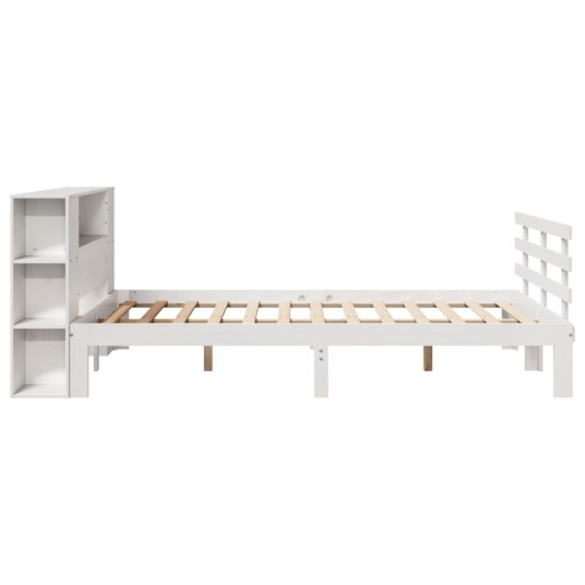 Seng med bokhylle uten madrass hvit 120x200 cm heltre furu 3322709