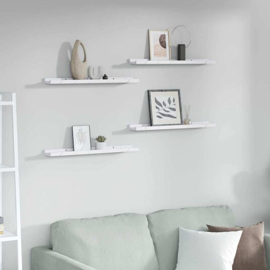 Vegghylle 4 pcs Hvit marmor 60 x 9 x 3 cm Konstruert tre