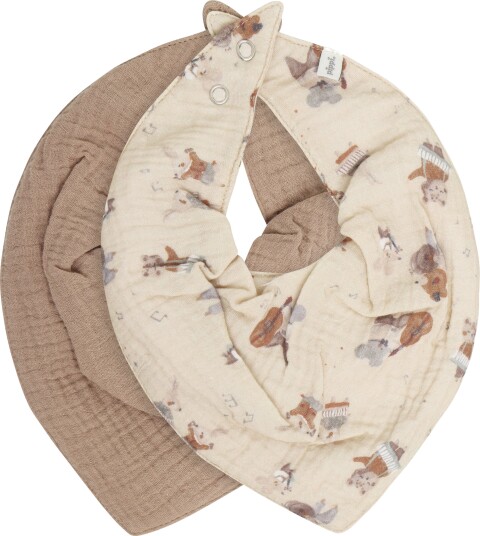 Pippi Bib Muslin W. Aop 2-Pack Brown One Size