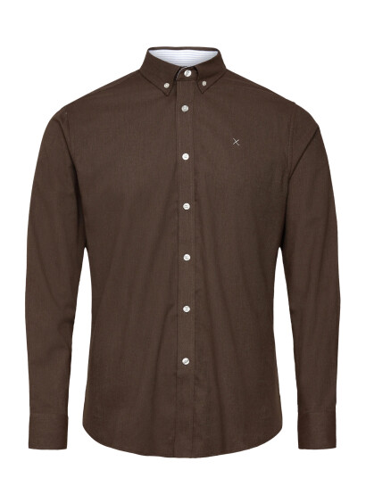 Clean Cut Copenhagen Oxford Stretch Plain L/S - Brown - XXXL