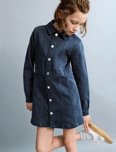 Mango Short Denim Dress Navy 10