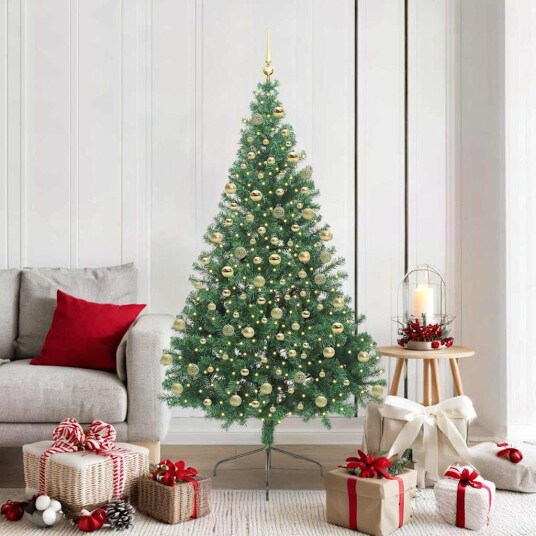 Kunstig Forhåndsopplyst Juletre med 300 LED grønn 180 cm PVC