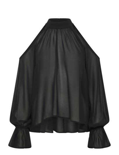 Gina Tricot Boho Chiffon Blouse   Black   L