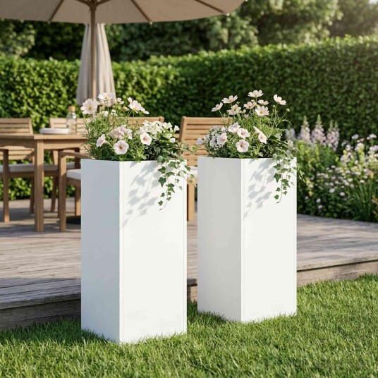 vidaXL Hageblomsterpotte 2 stk. Hvit 20 x 20 x 40 cm Kaldvalsestål
