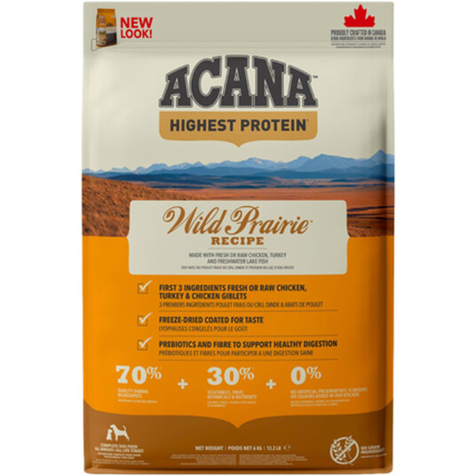 Acana Wild Prairie 11,4 kg Kornfritt Hunde Tilleggsfôr med Kylling, Kalkun og Fisk
