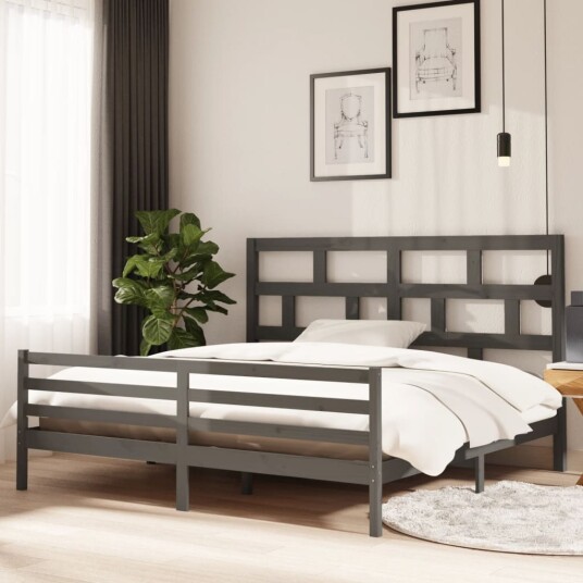 vidaXL Sengeramme grå heltre furu 200x200 cm vidaXL Sengeramme grå heltre furu 200x200 cm