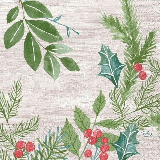 Frokostserviet Duni Winter Greenery 3 Lags 1/4 Fold 33X33cm Flerfarvet 10 Stk.