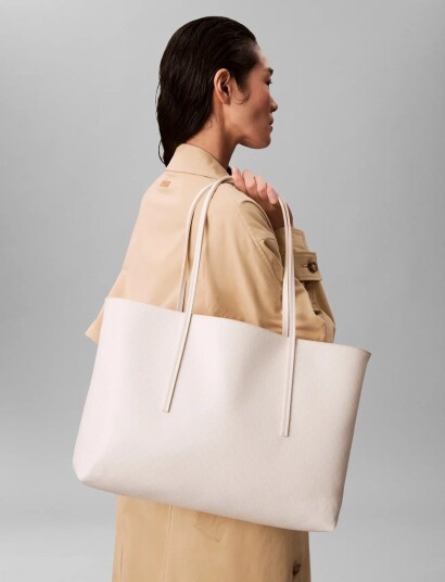 Calvin Klein Emblem Aop Tote W/ Pouch   White   ONE SIZE